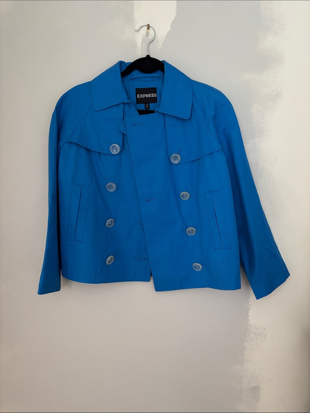 Express Women's Bright Blue Double-Breasted Cropped Peacoat